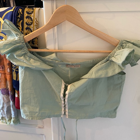 Zara Green Cotton Crop Top Blouse - Picture 3 of 10
